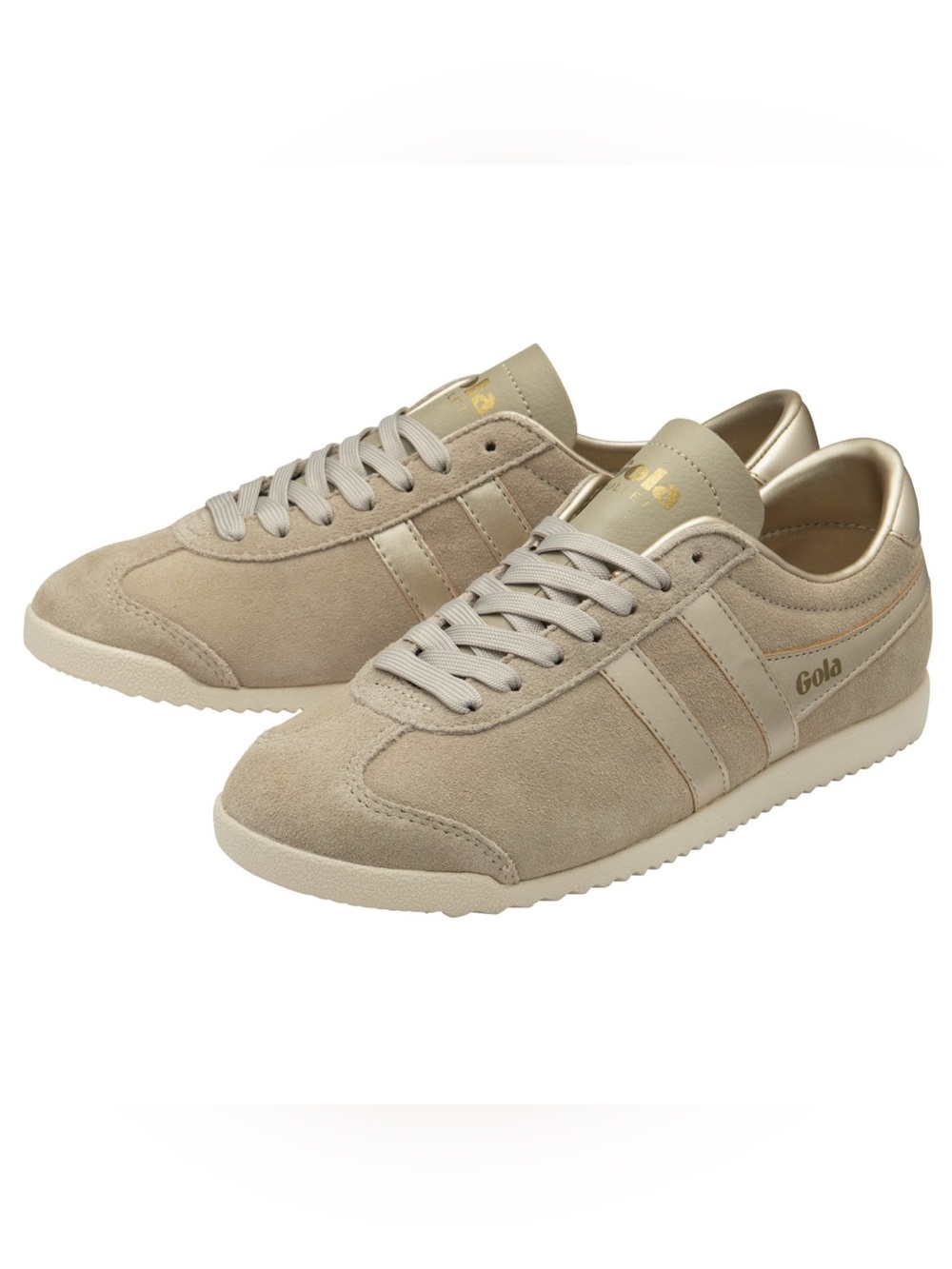 Gola Bullet Pearl Sneakers Beige Suede Metallic Gold Size 9.5 New